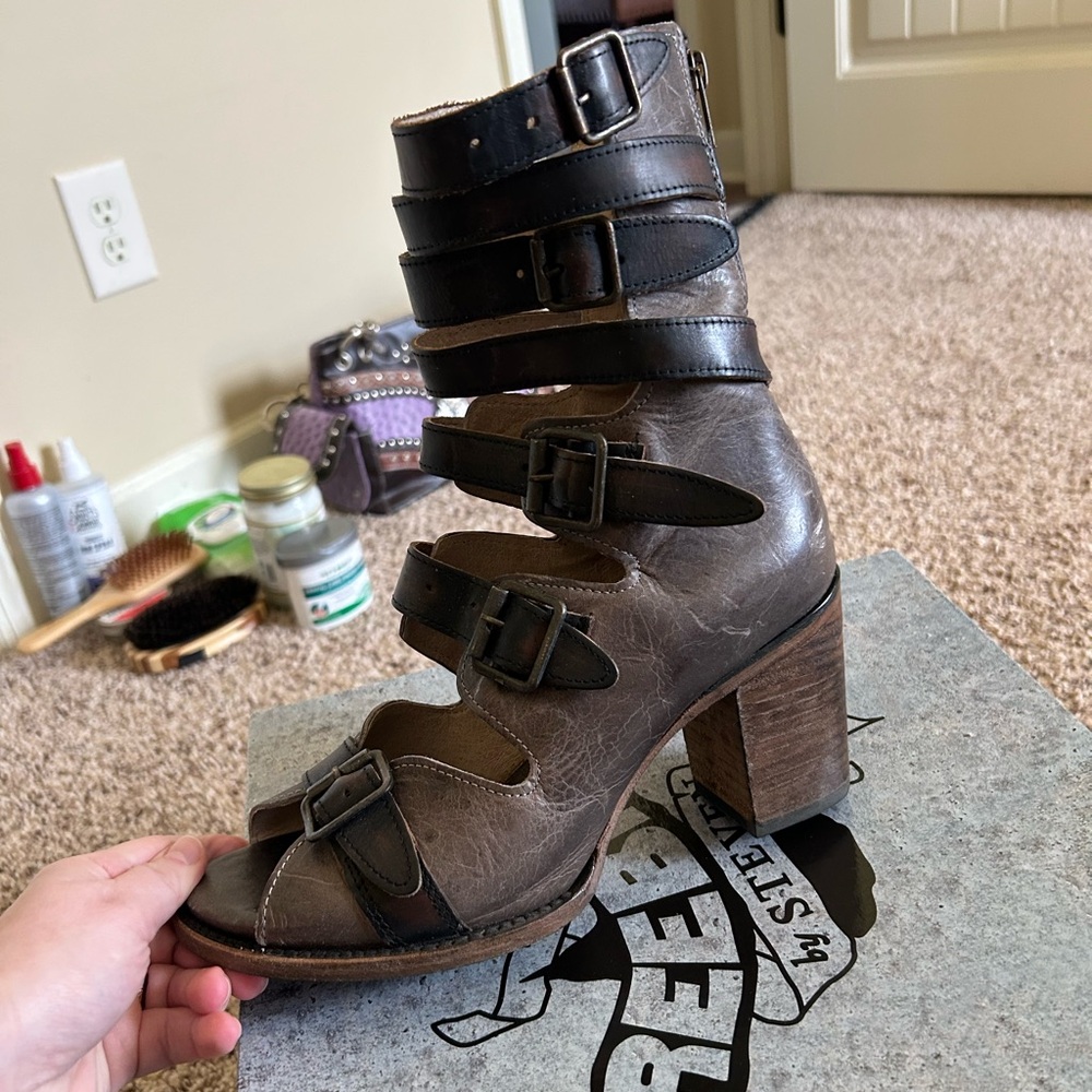 Freebird Brown Heeled Boots with Straps